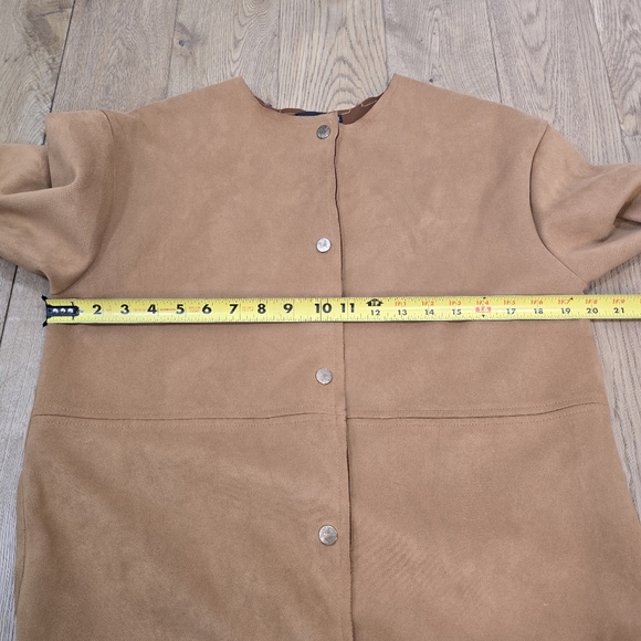 Zara Faux Suede Tan and Cream Fur Trimmed Jacket Oversized Small - Picture 11 of 13